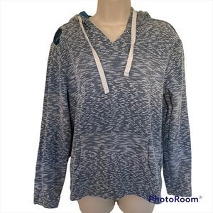 Hang Ten Women's Sz M Distressed Knit Hoodie Surf  Poncho Pullover Blue